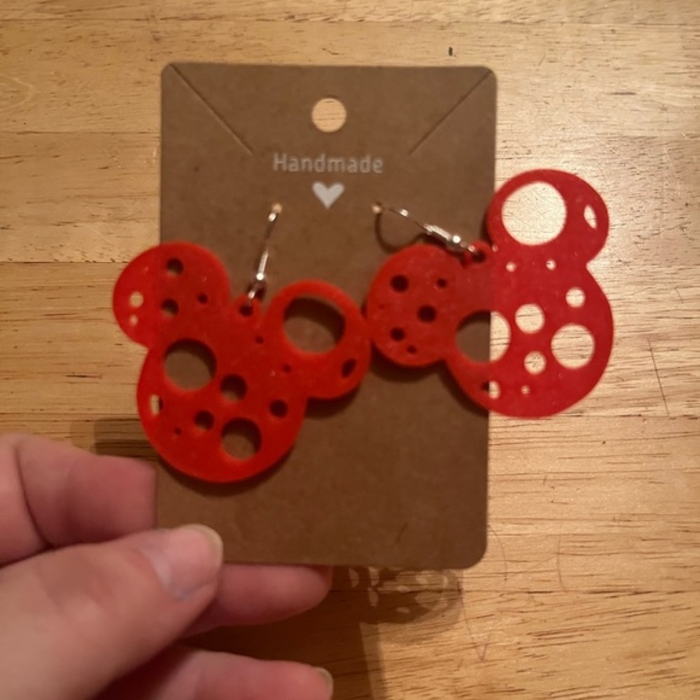 Handmade Red Mickey Mouse Earrings made with a 3D Printer.